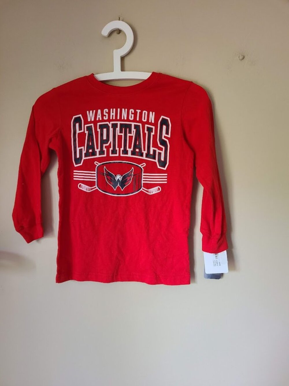 Washington Capitals Boys Long Sleeve Tee T Shirt, Size XS 4/5, Cotton, Red
